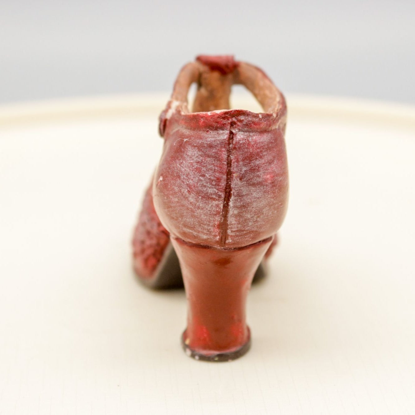 Miniature Shoe Figurine Red Lace Pattern Heel Hand Painted