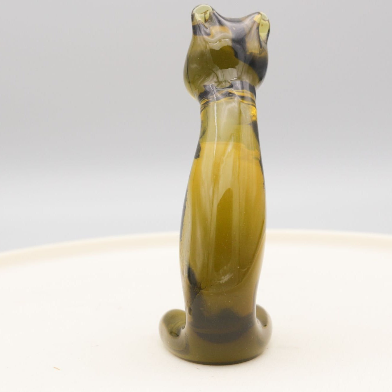 Vintage Hand Made Glass Cat Amber Green