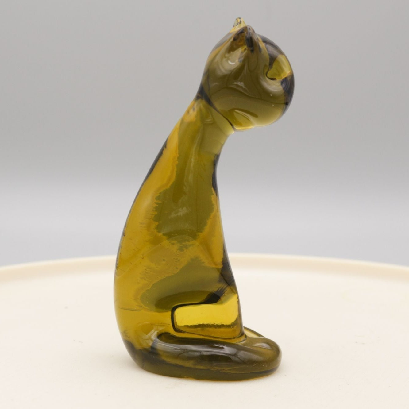 Vintage Hand Made Glass Cat Amber Green