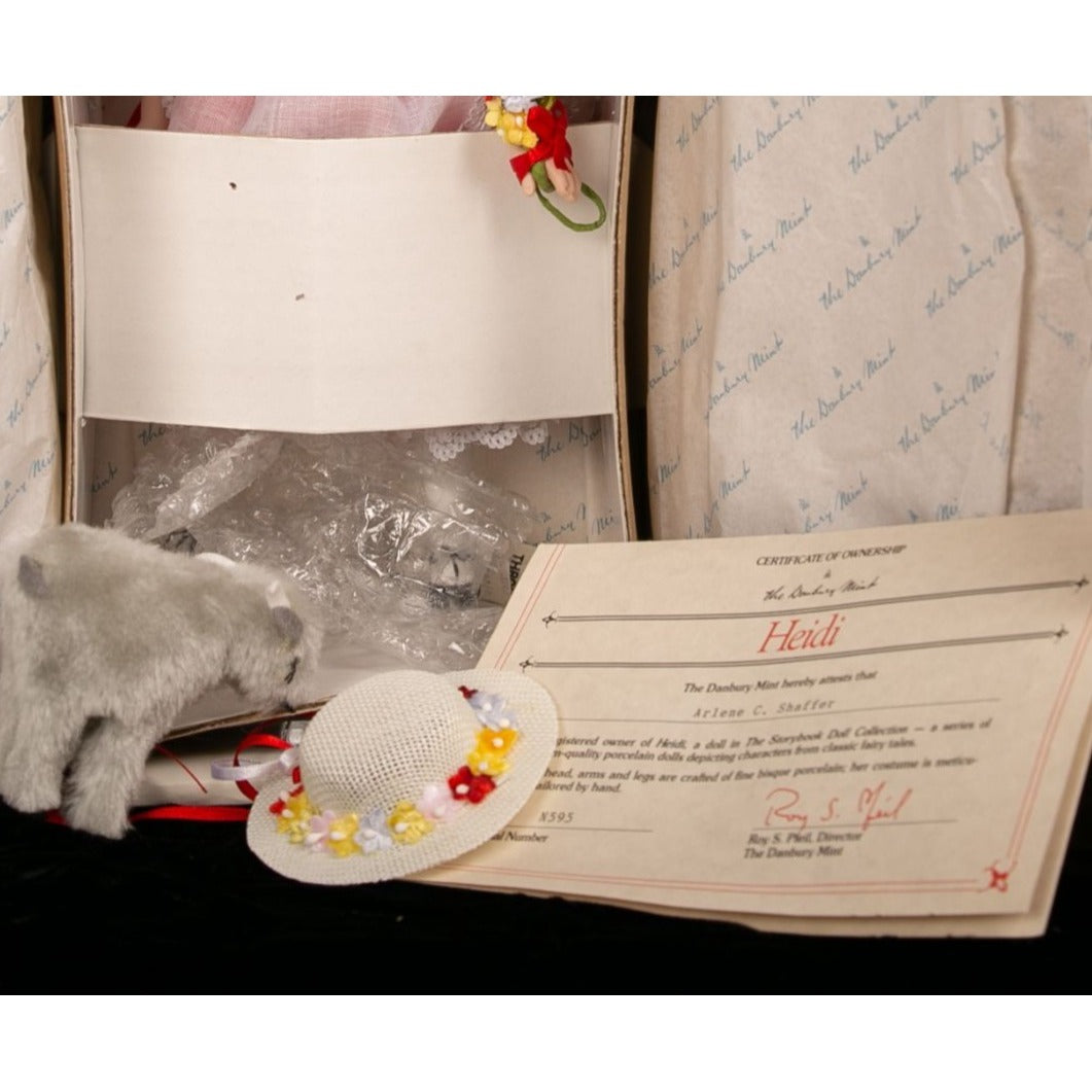 Vintage 1990s Danbury Mint Heidi Porcelain Doll New In Box Storybook Collection