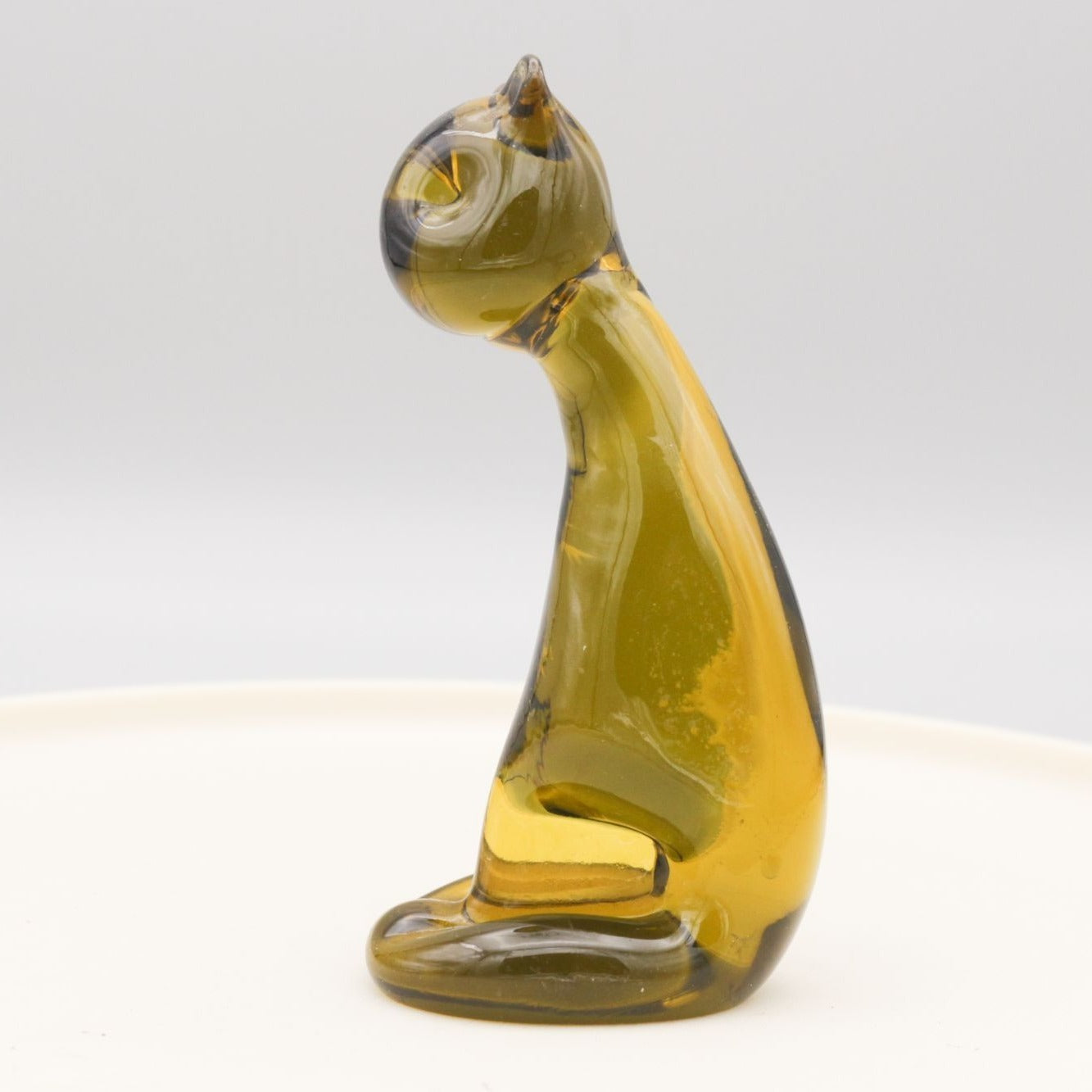 Vintage Hand Made Glass Cat Amber Green
