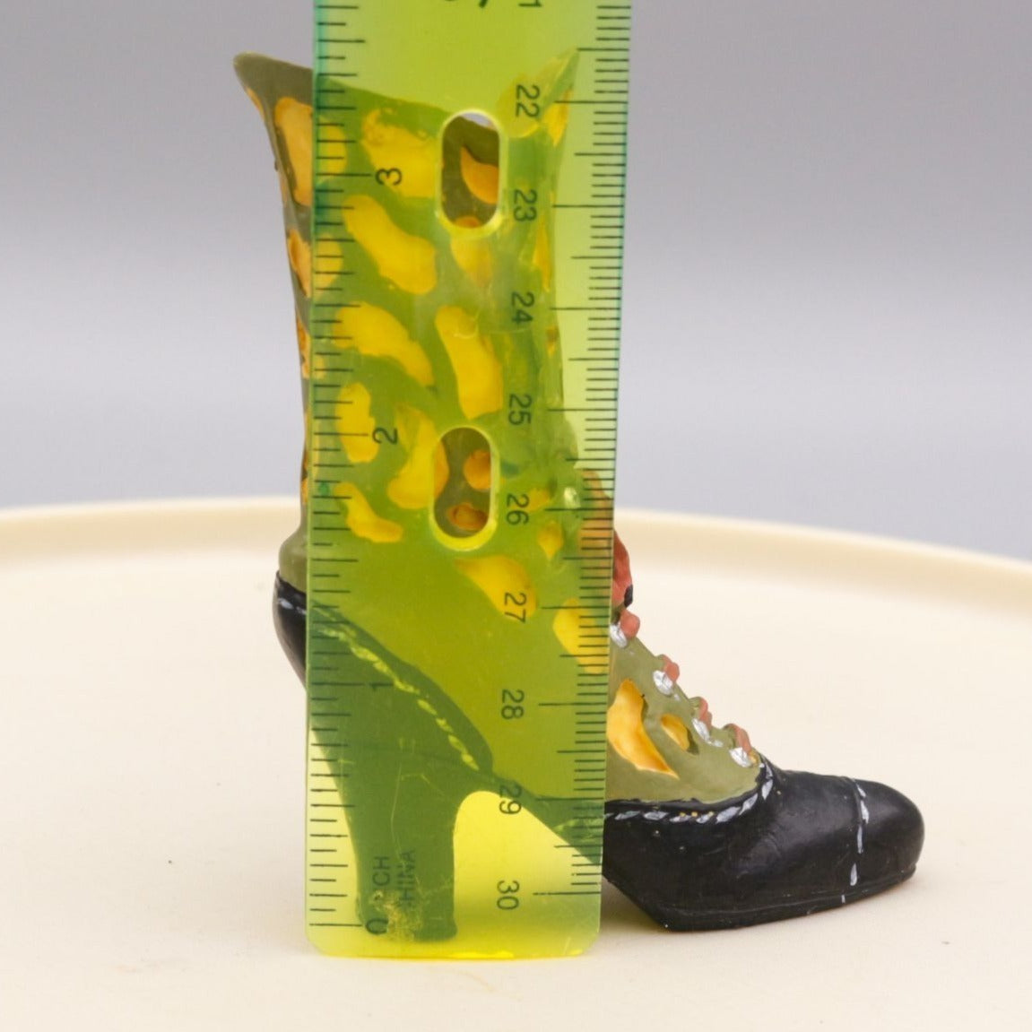 Miniature Shoe Figurine Green and Black Boot Resin Replica