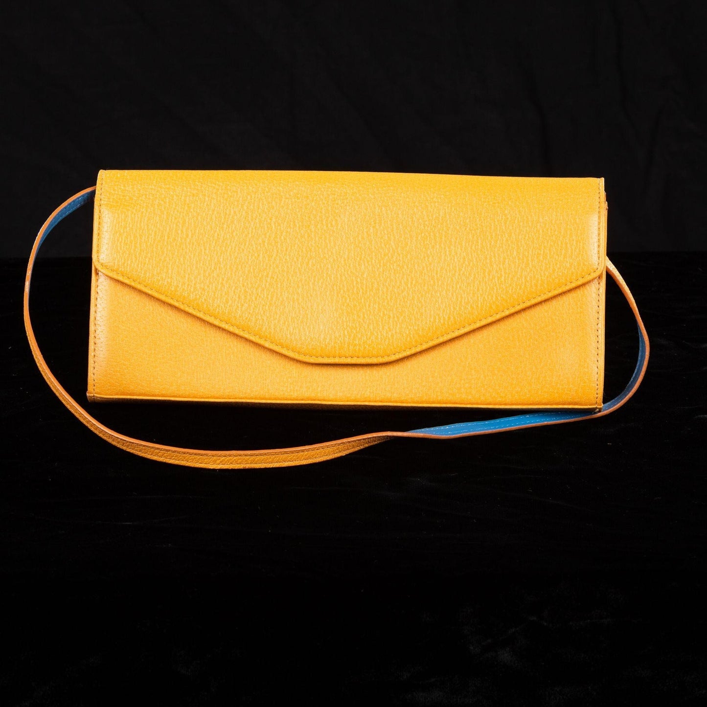 New Ben Silver Pigskin Leather Clutch Orange and Blue