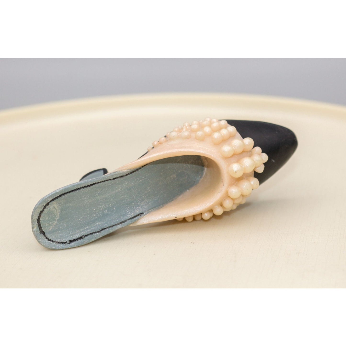 Vintage Miniature Shoe Figurine Pink Pearl and Black