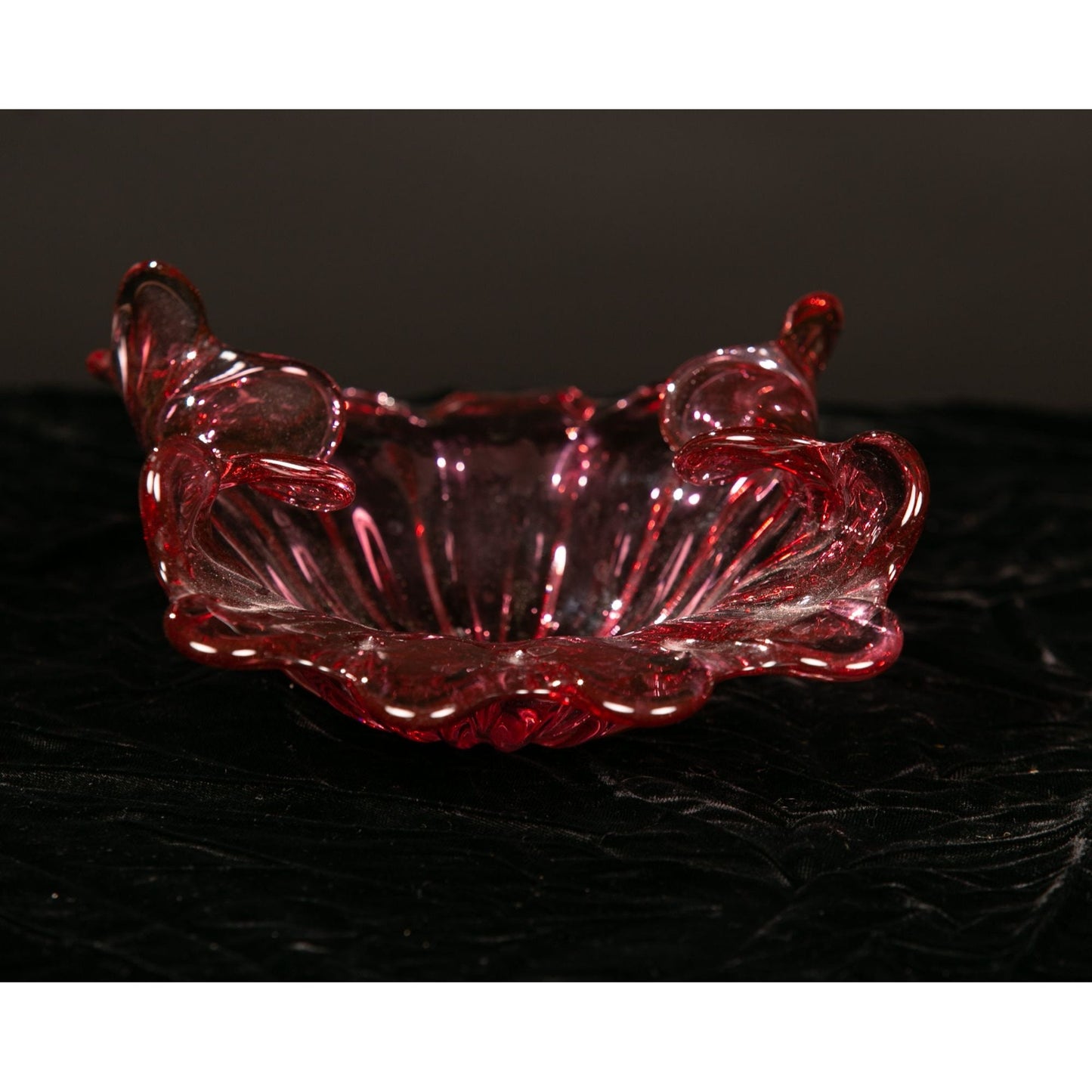 Vintage Blown Glass Console Bowl Raspberry Color