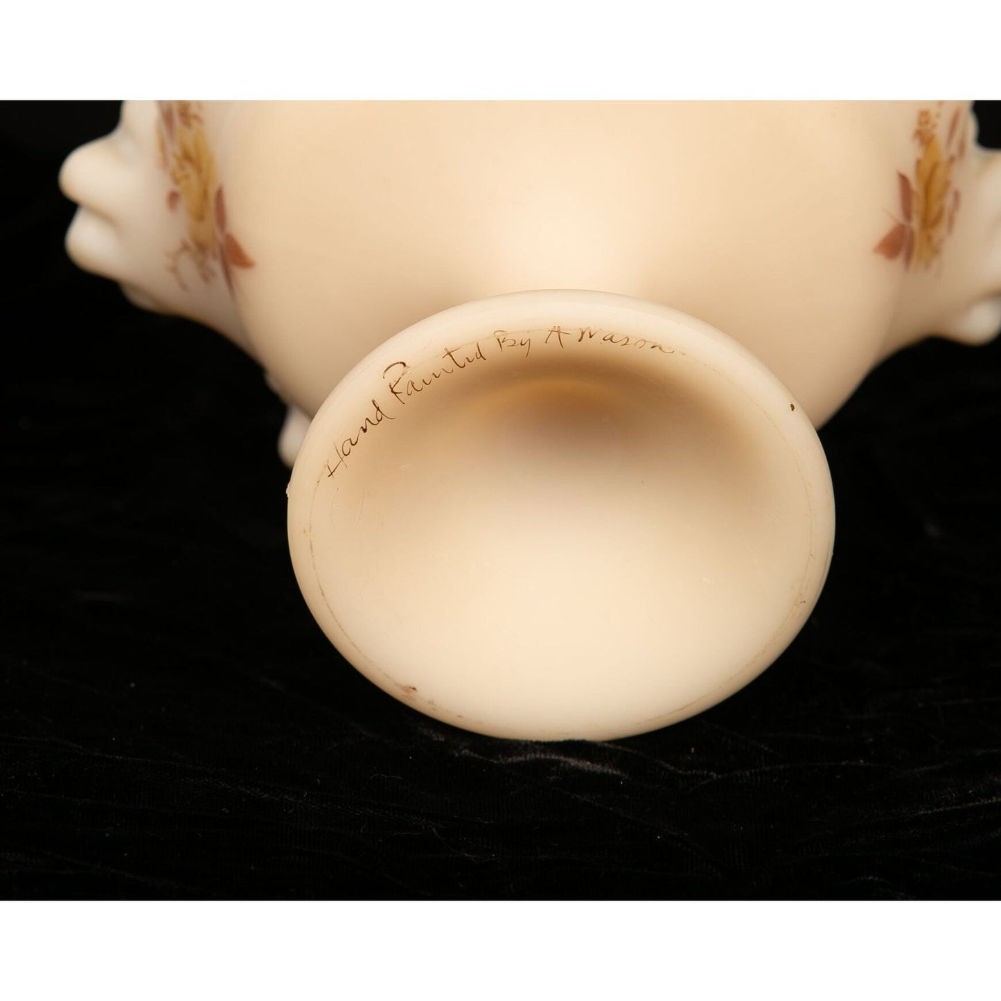 Vintage Hand Painted Fenton Satin Glass Footed Compote Cream Color