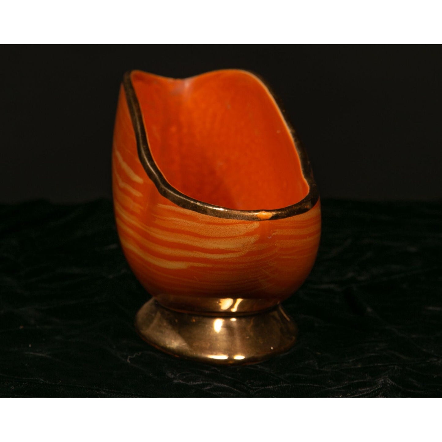 Vintage McCoy USA COnsole Bowl Orange 23K Shafer Gold Trim