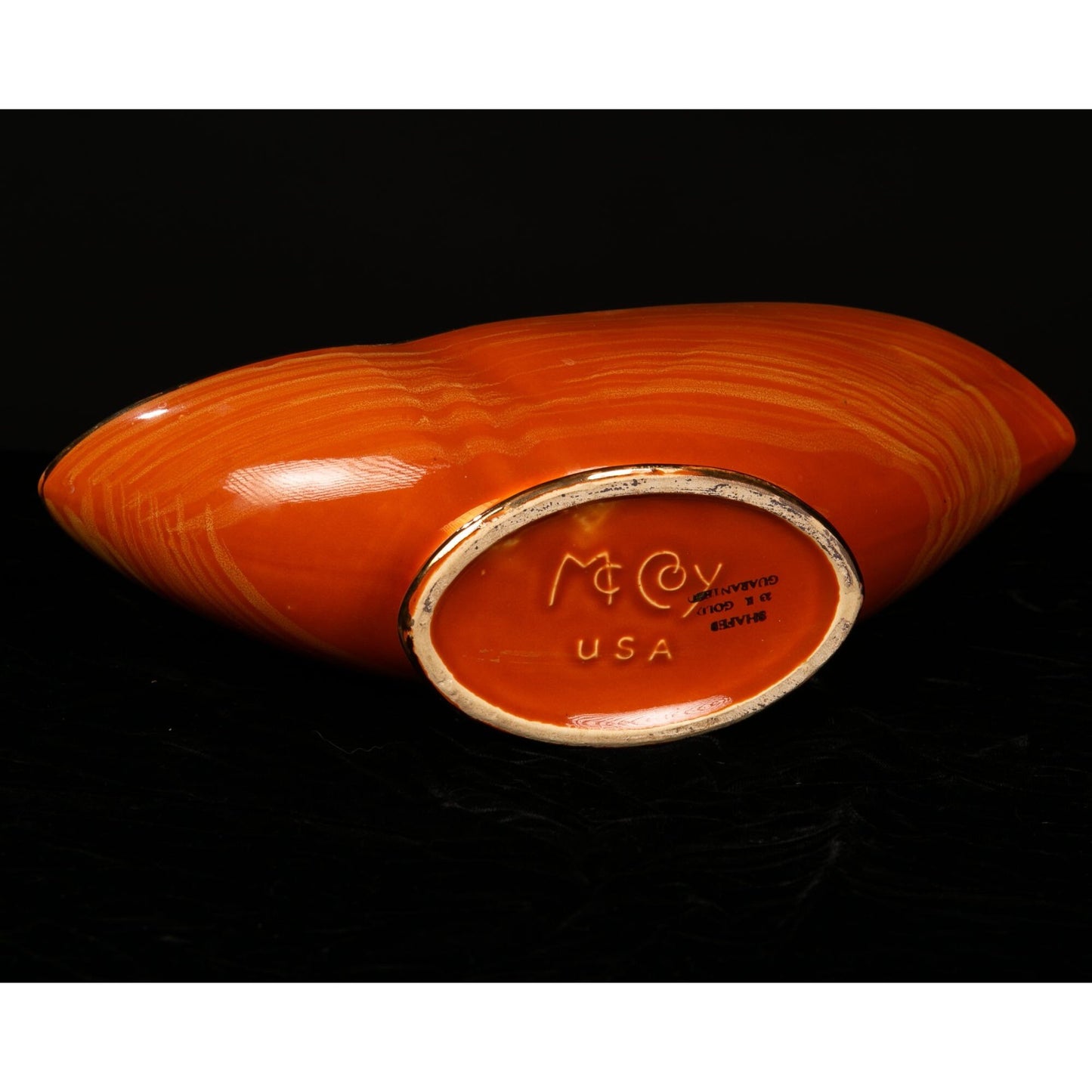 Vintage McCoy USA COnsole Bowl Orange 23K Shafer Gold Trim