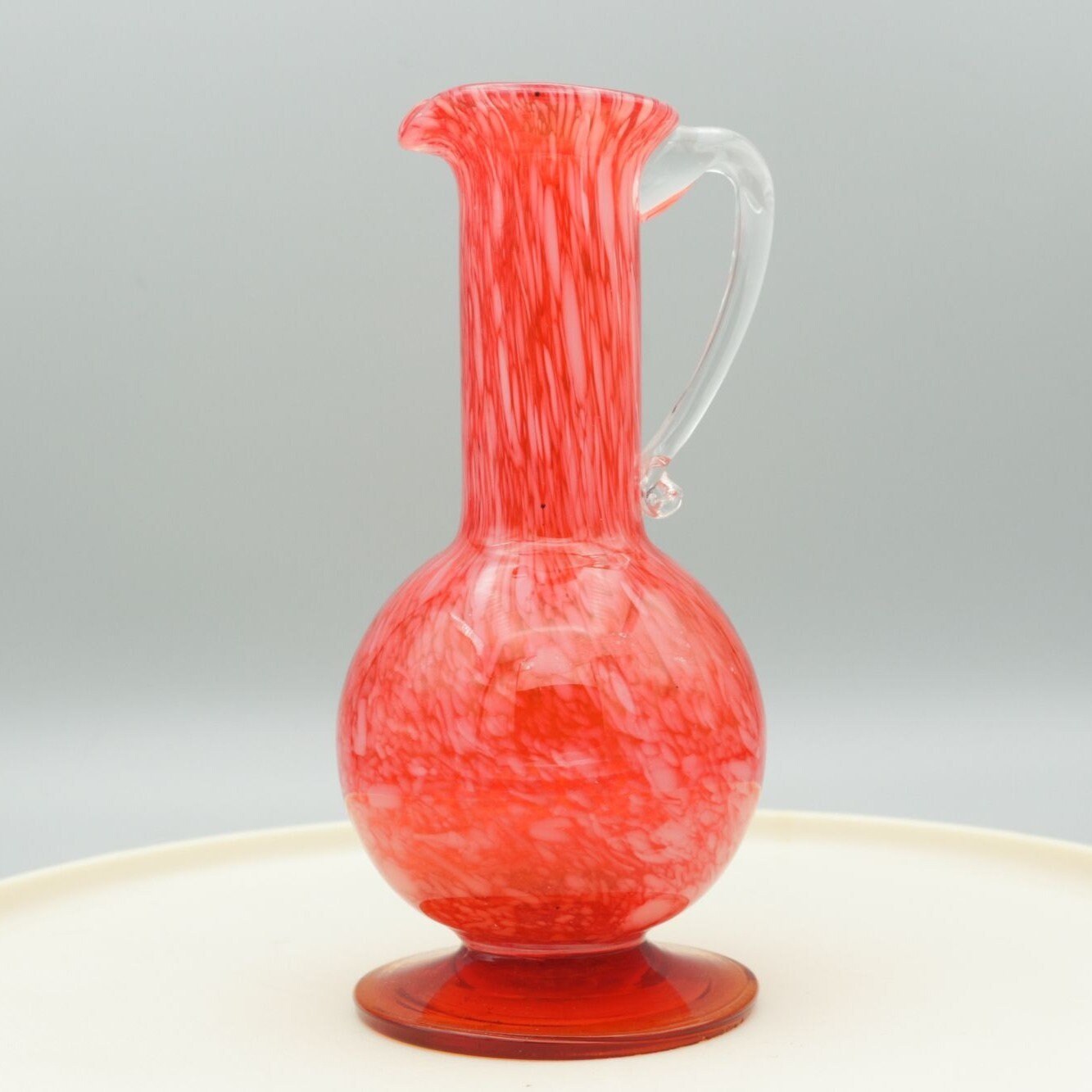 Vintage Wales Made in Japan Blown Glass Pitcher Red Orange