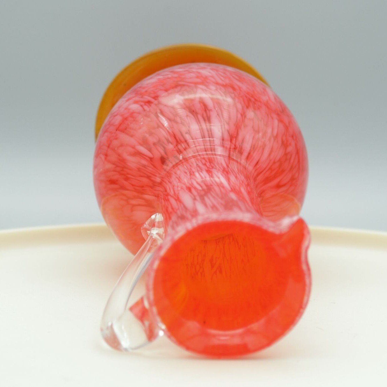 Vintage Wales Made in Japan Blown Glass Pitcher Red Orange