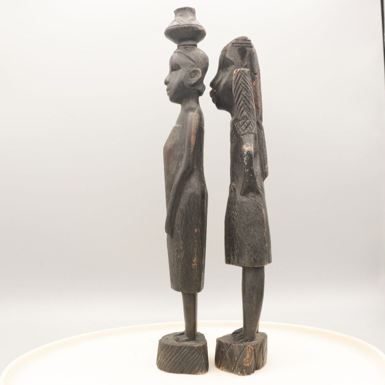 Vintage Carved Wooden African Figurines Set of Two