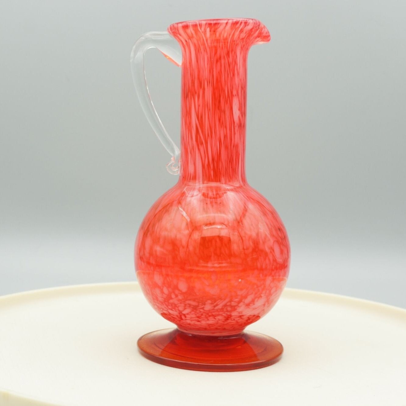 Vintage Wales Made in Japan Blown Glass Pitcher Red Orange