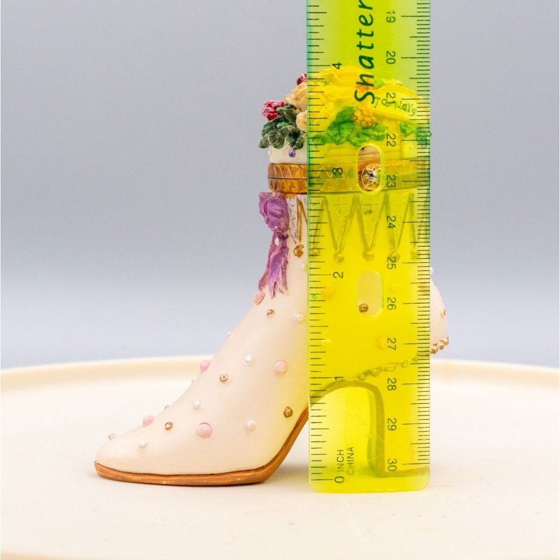 Miniature Resin Shoe Trinket Box January Floral Victorian Figurine