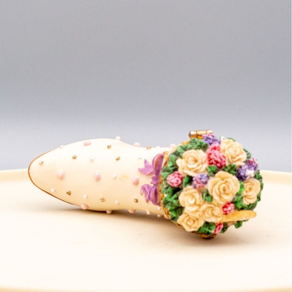 Miniature Resin Shoe Trinket Box January Floral Victorian Figurine