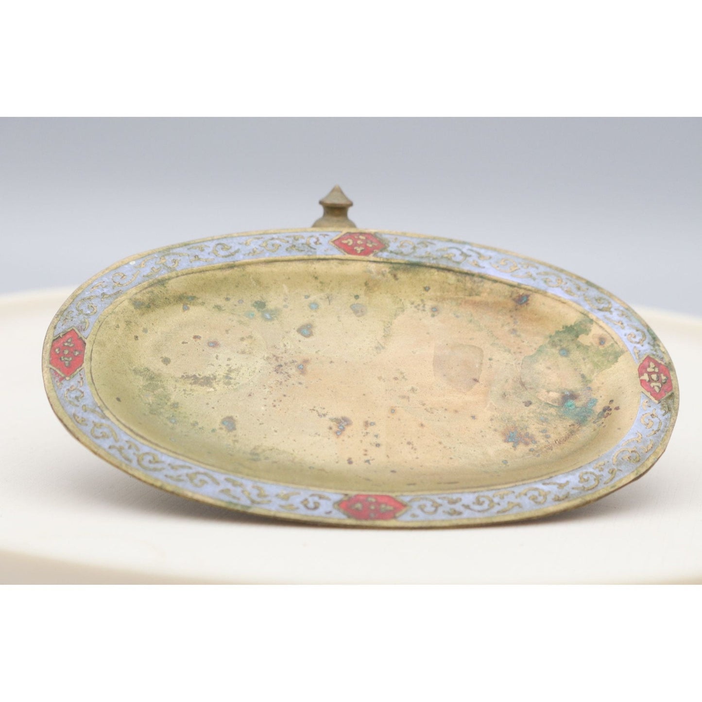 Vintage Painted Brass Made in India Hindu Deity Spice Shaker on Tray