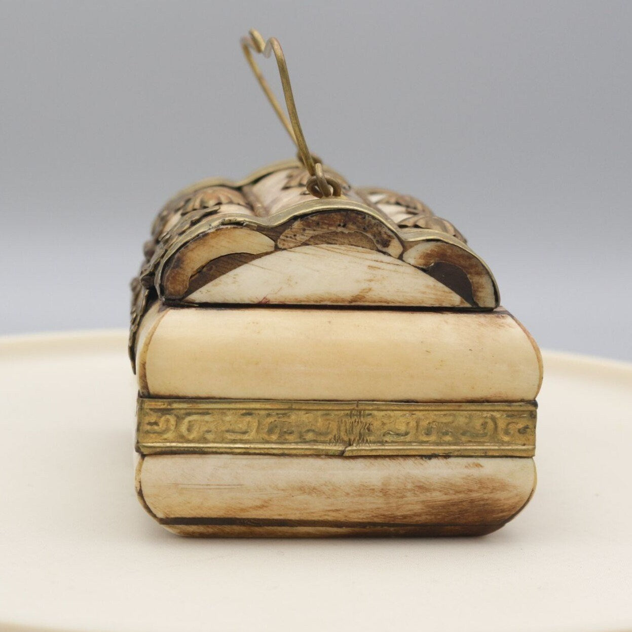 Vintage Handmade Camel Bone and Metal Decorative Trinket Box
