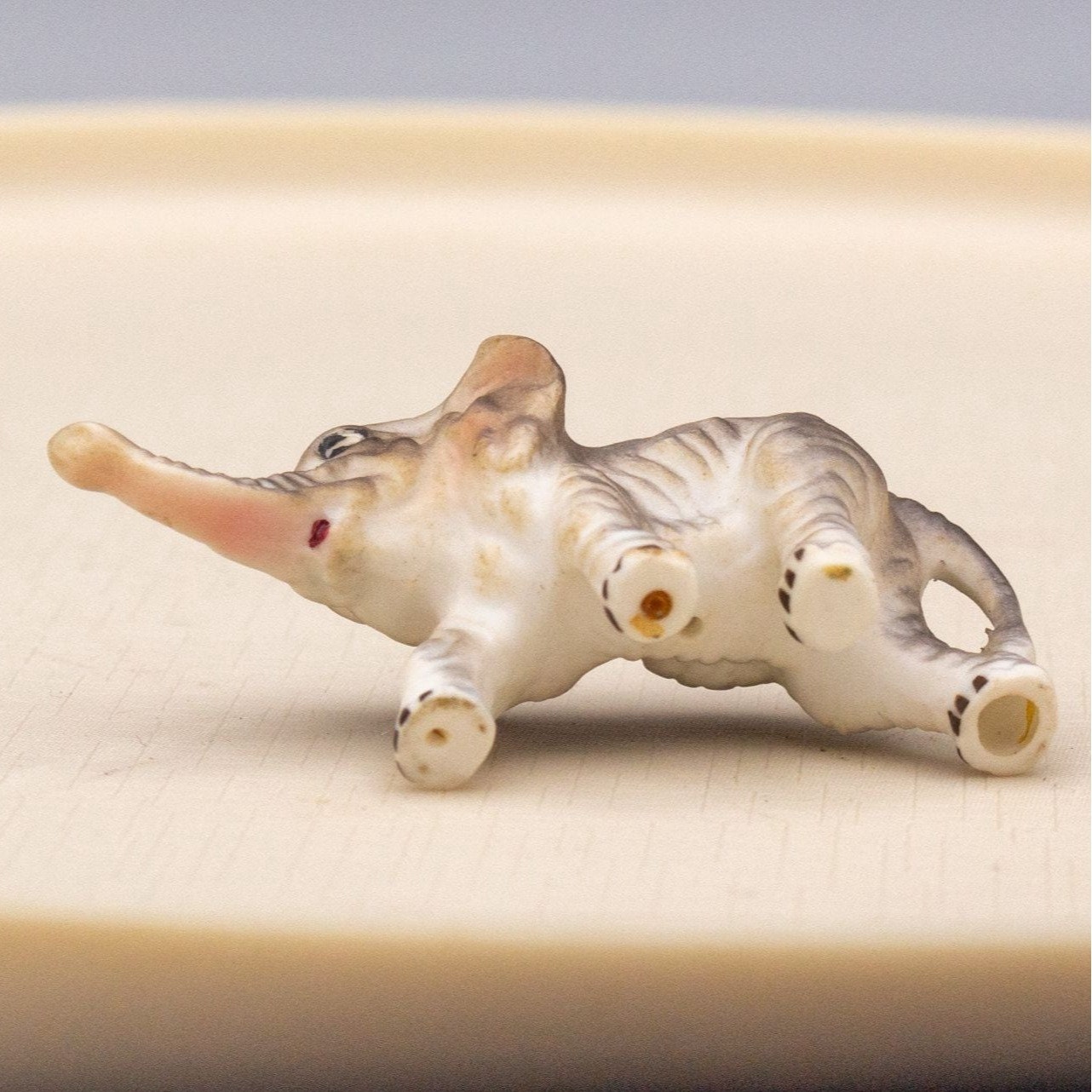 Vintage Miniature Elephant Figurine Bisque Porcelain Tiny 1 inch