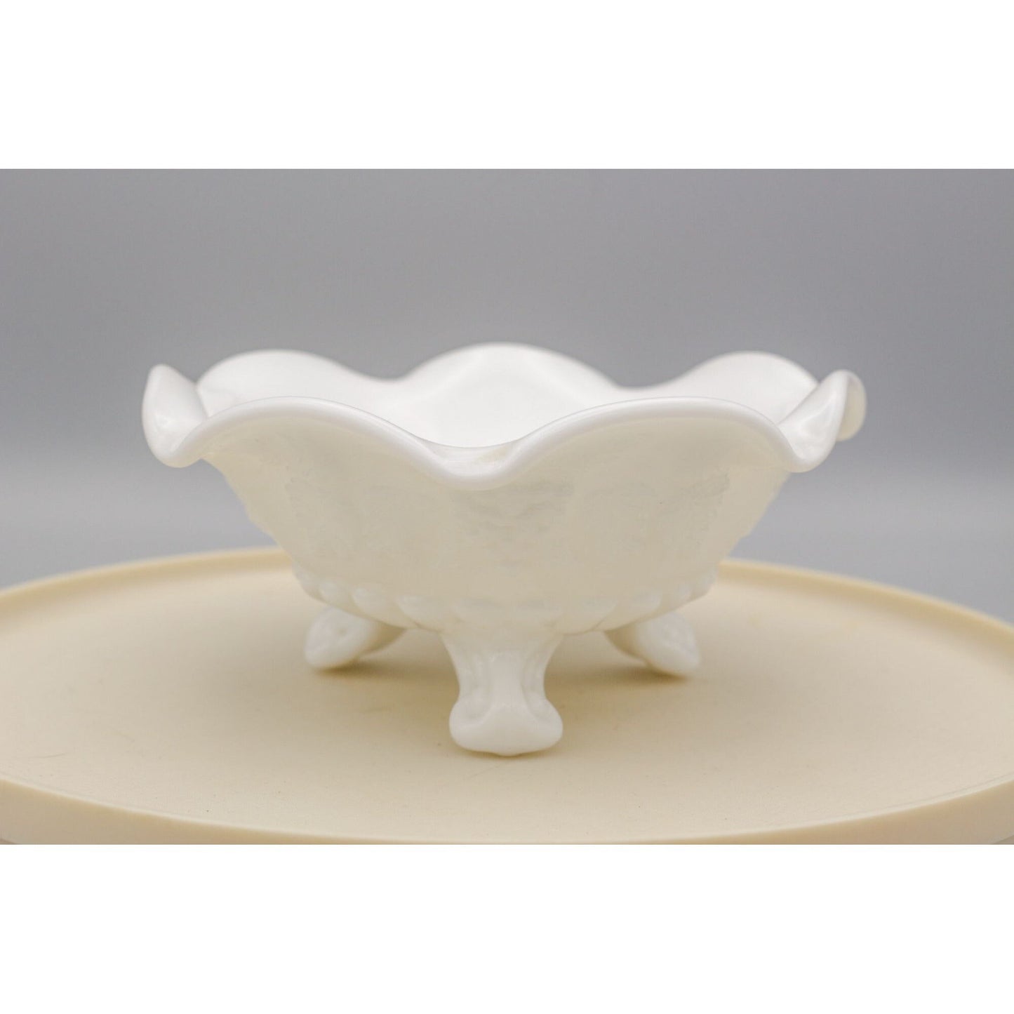 Vintage Westmoreland Milk Glass Footed Bowl Grape Leaf pattern