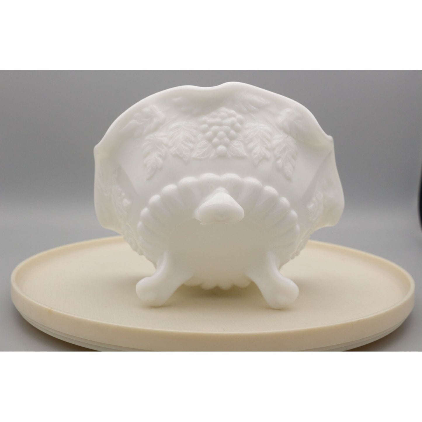 Vintage Westmoreland Milk Glass Footed Bowl Grape Leaf pattern
