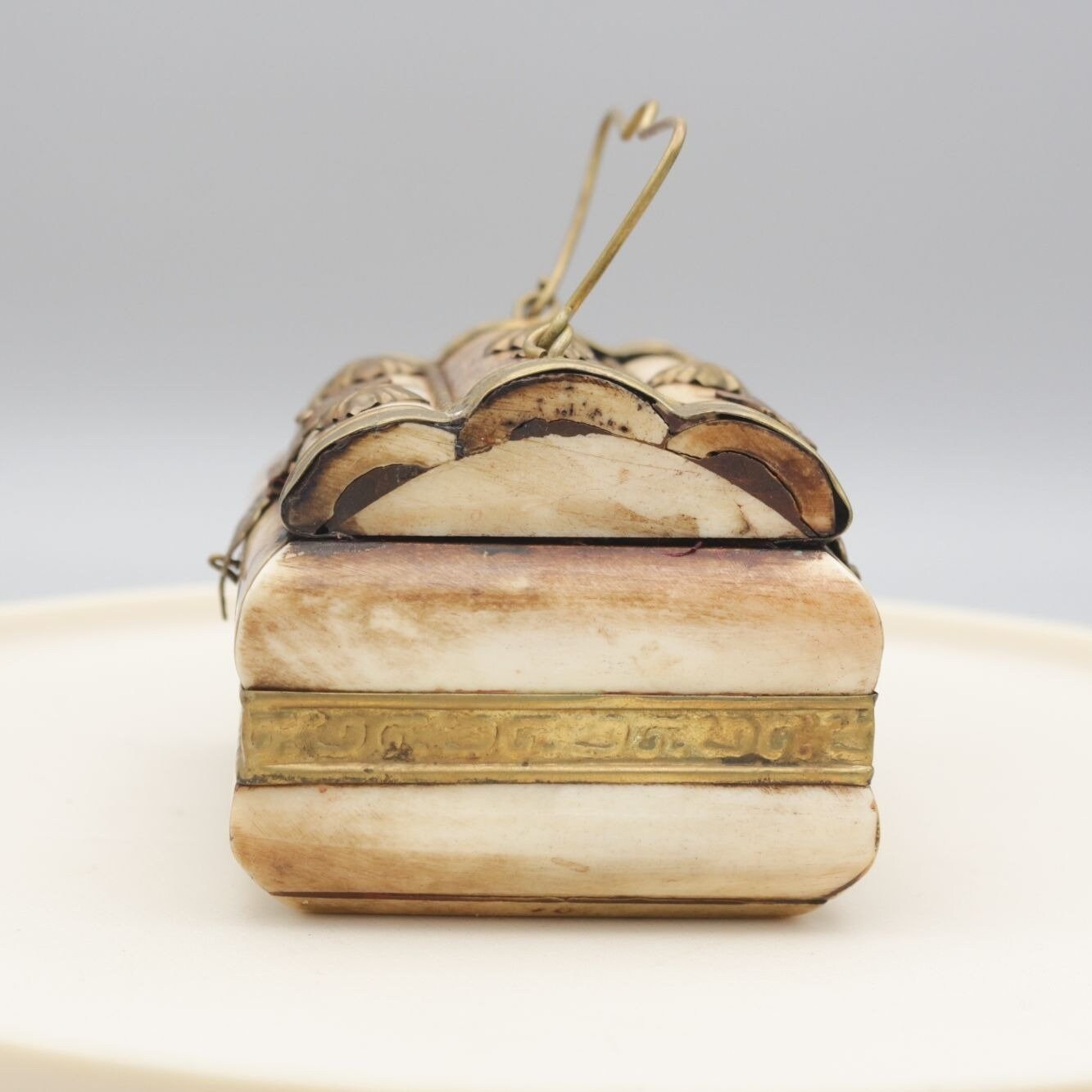 Vintage Handmade Camel Bone and Metal Decorative Trinket Box