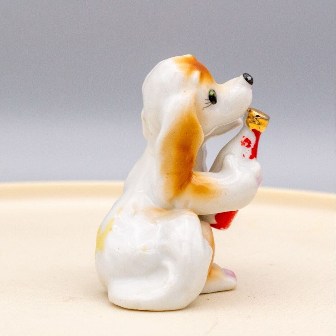 Vintage Dog With Cola Bottle Figurine Signed Japan