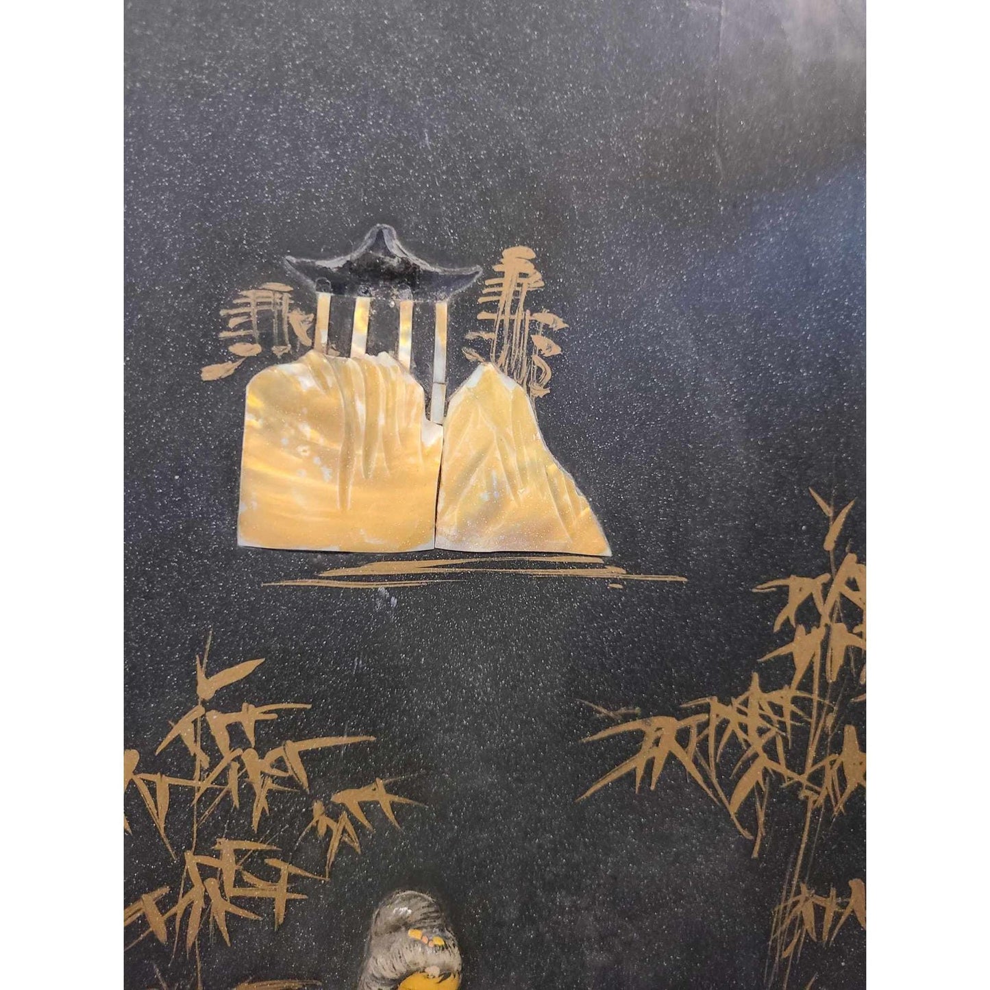 Vintage Japanese-Inspired Mother Of Pearl Wall Art With Wooden Background