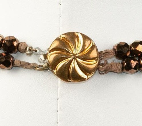 Antique Brown Glass Faceted Bead Choker Necklace with Box Clasp