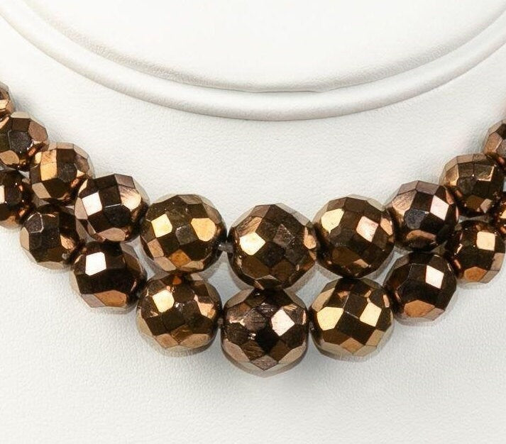 Antique Brown Glass Faceted Bead Choker Necklace with Box Clasp