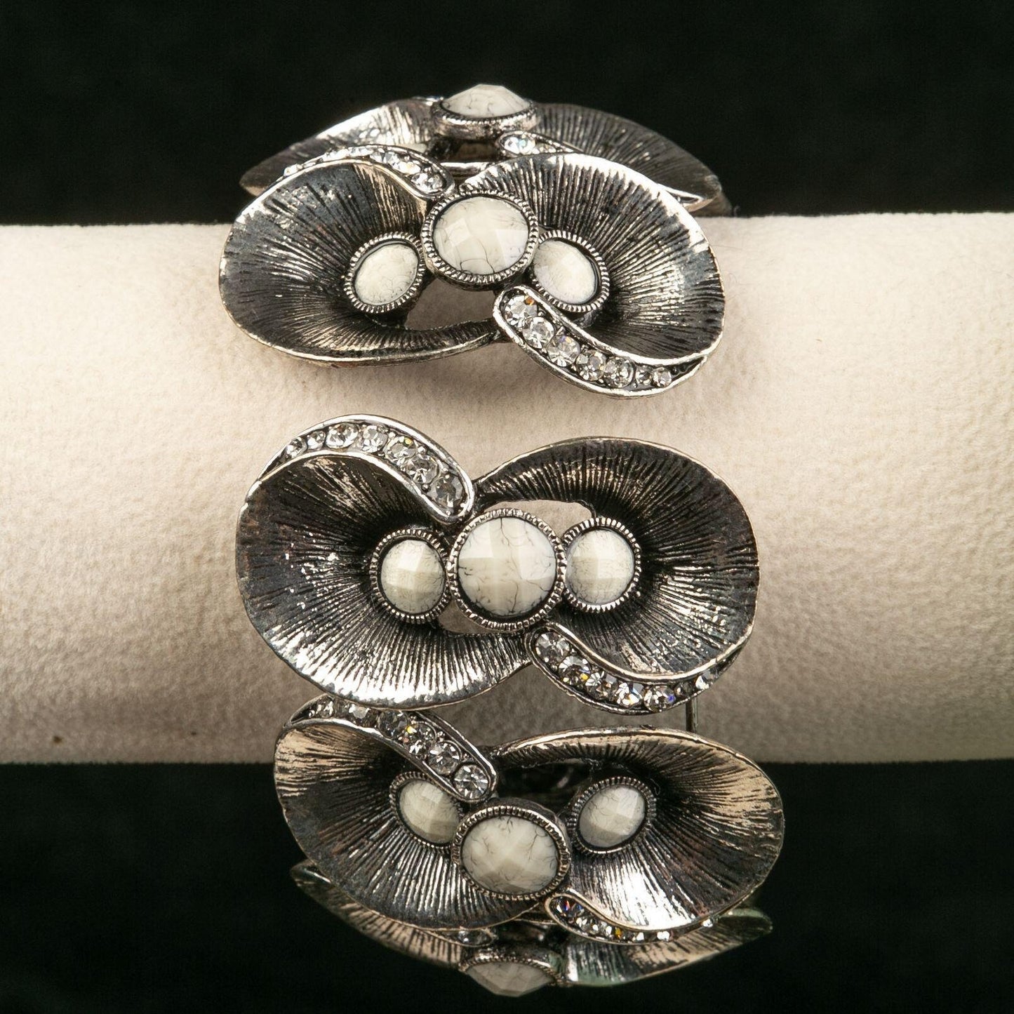 Vintage Large Floral Rhinestone Cuff Bracelet