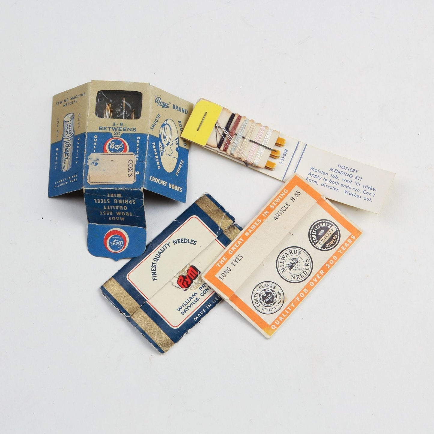 Variety of Vintage Needle/Sewing Kits Prym Germany, Holsum Bread, Boys Brand, Milwards