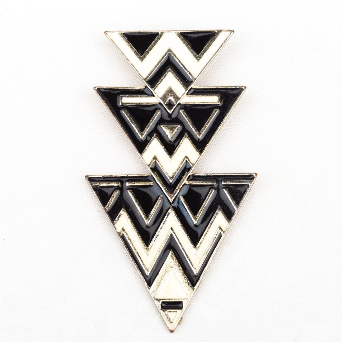Vintage Black and White Geometric Silver Toned Necklace Pendant