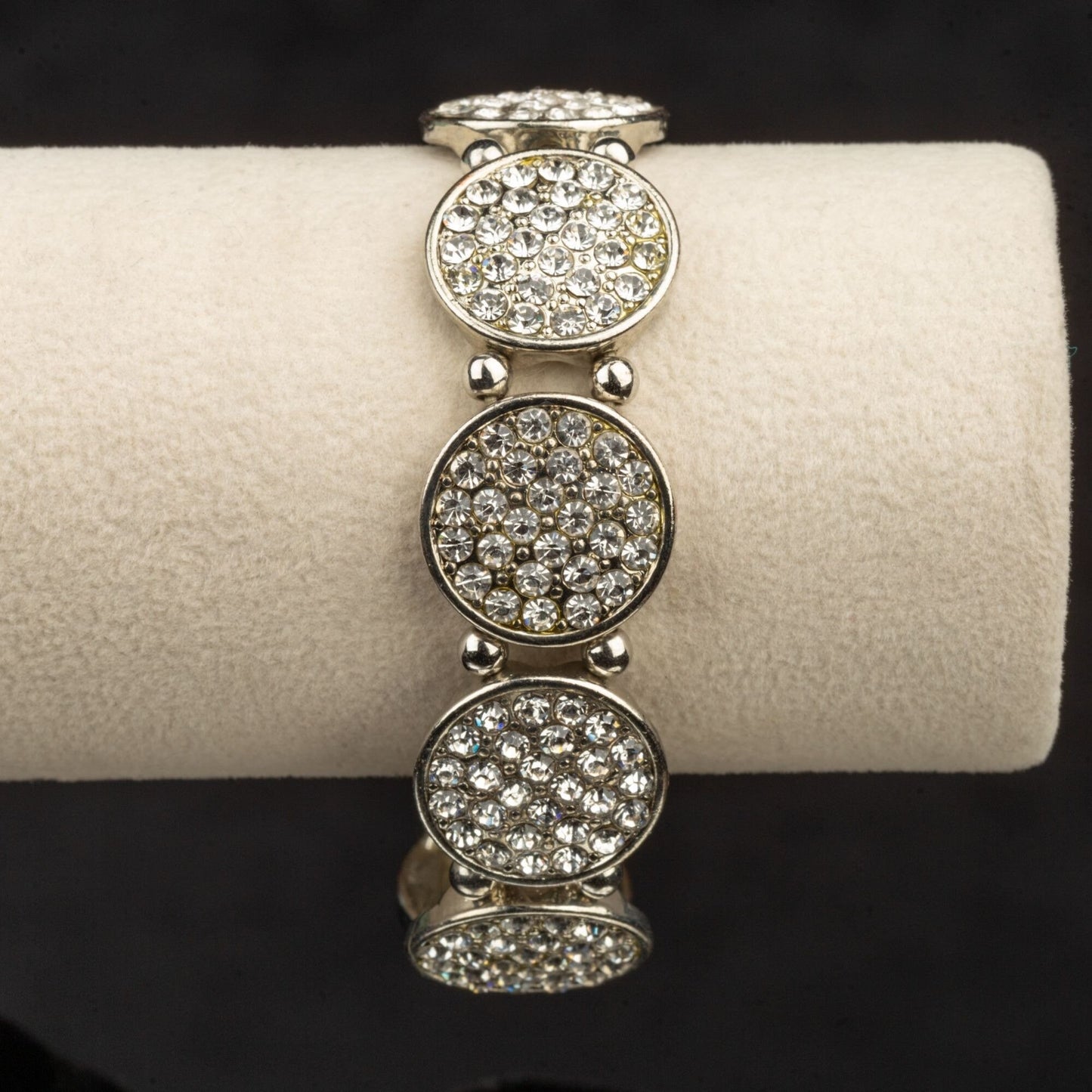 Vintage Silver Toned Rhinestone Stretch Bracelet