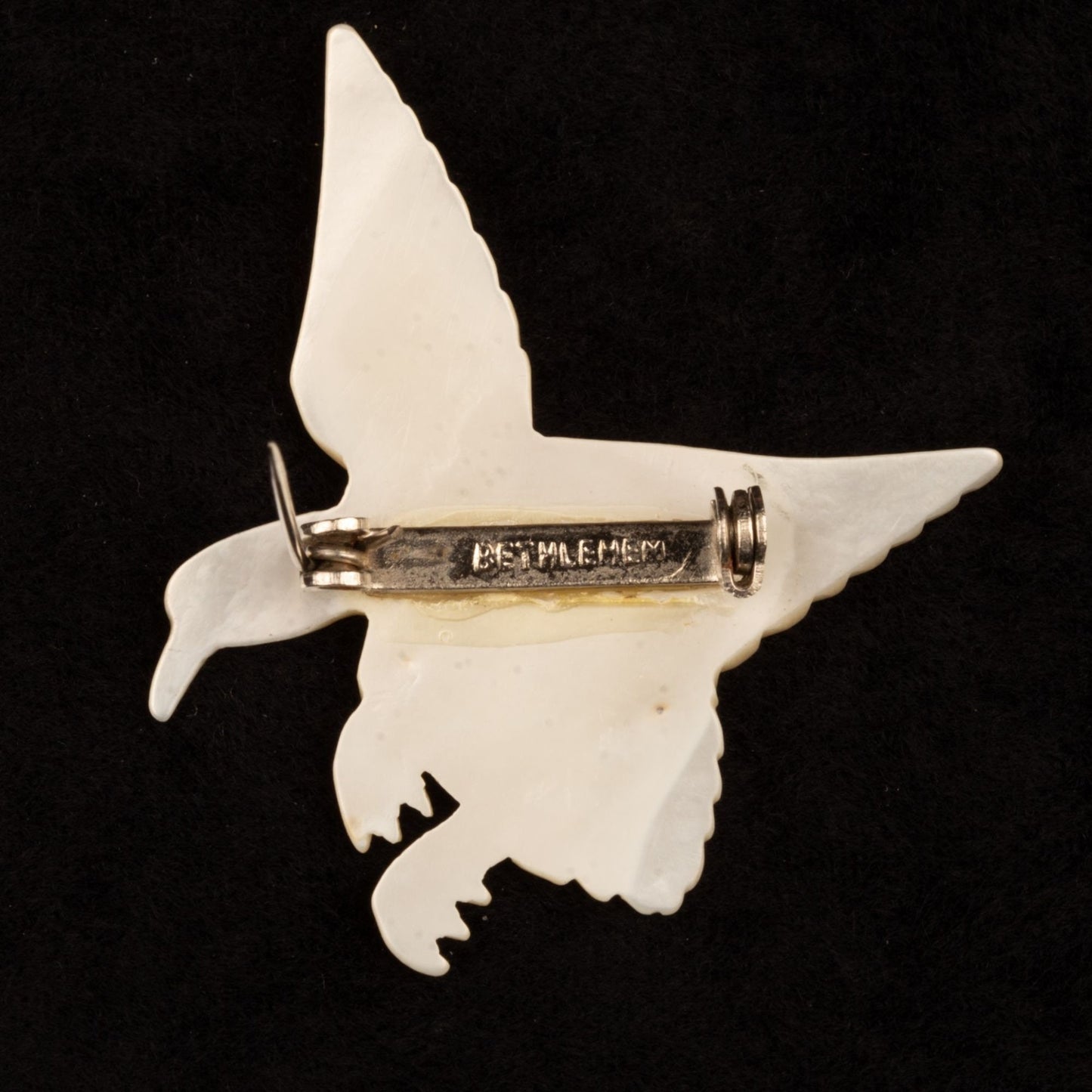 Vintage Signed Jerusalem Carved Mother of Pearl Goose Duck Brooch