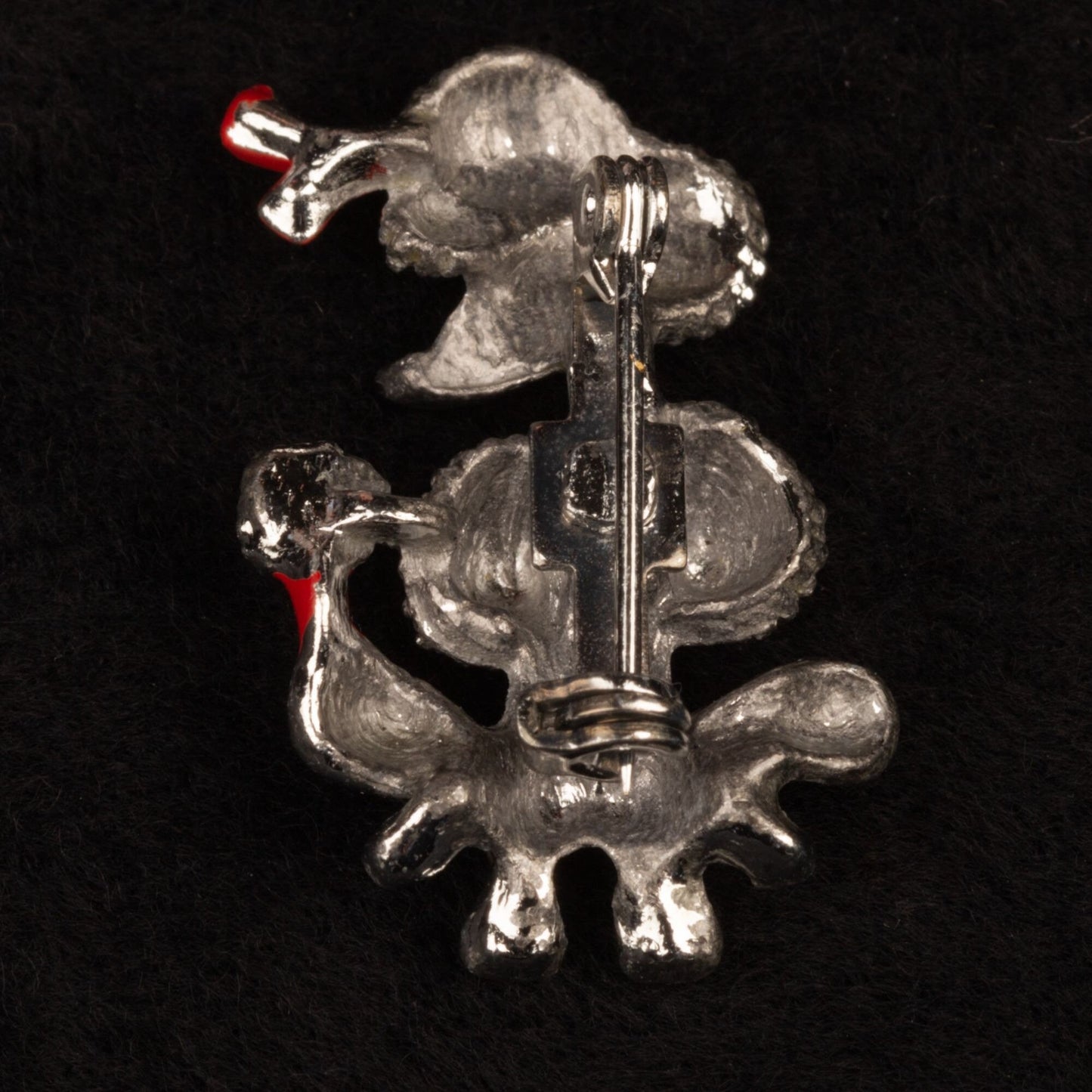Vintage Poodle Enamel Silver Tone Brooch