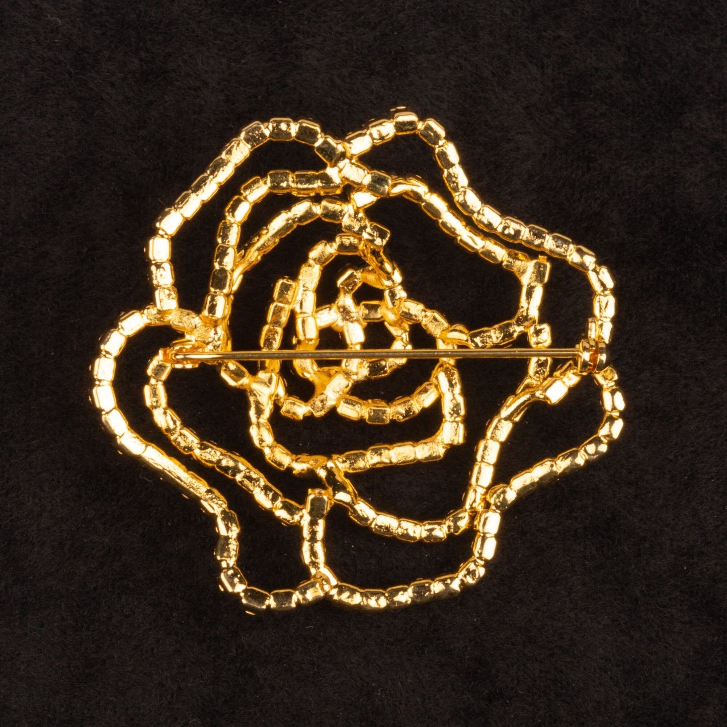 Vintage Gold Tone Rose Prong Set Rhinestone Brooch