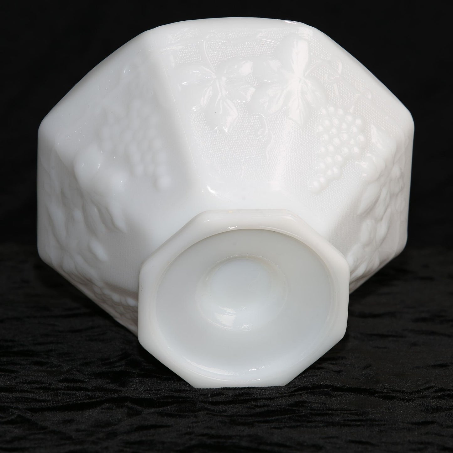 Vintage Anchor Hocking Milk Glass Pedestal Compote Grape Leaf Pattern
