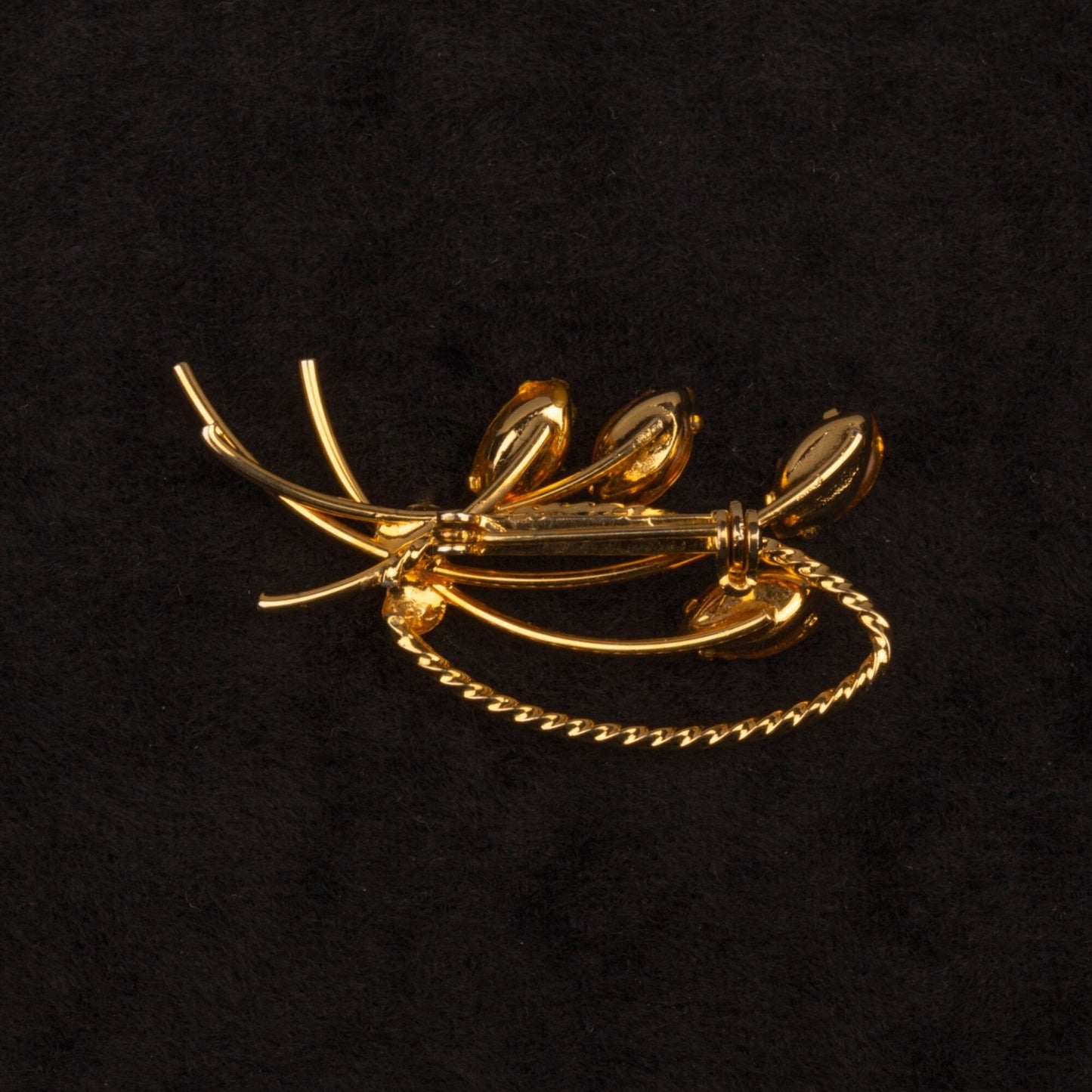Vintage Amber Navette Rhinestone Brooch