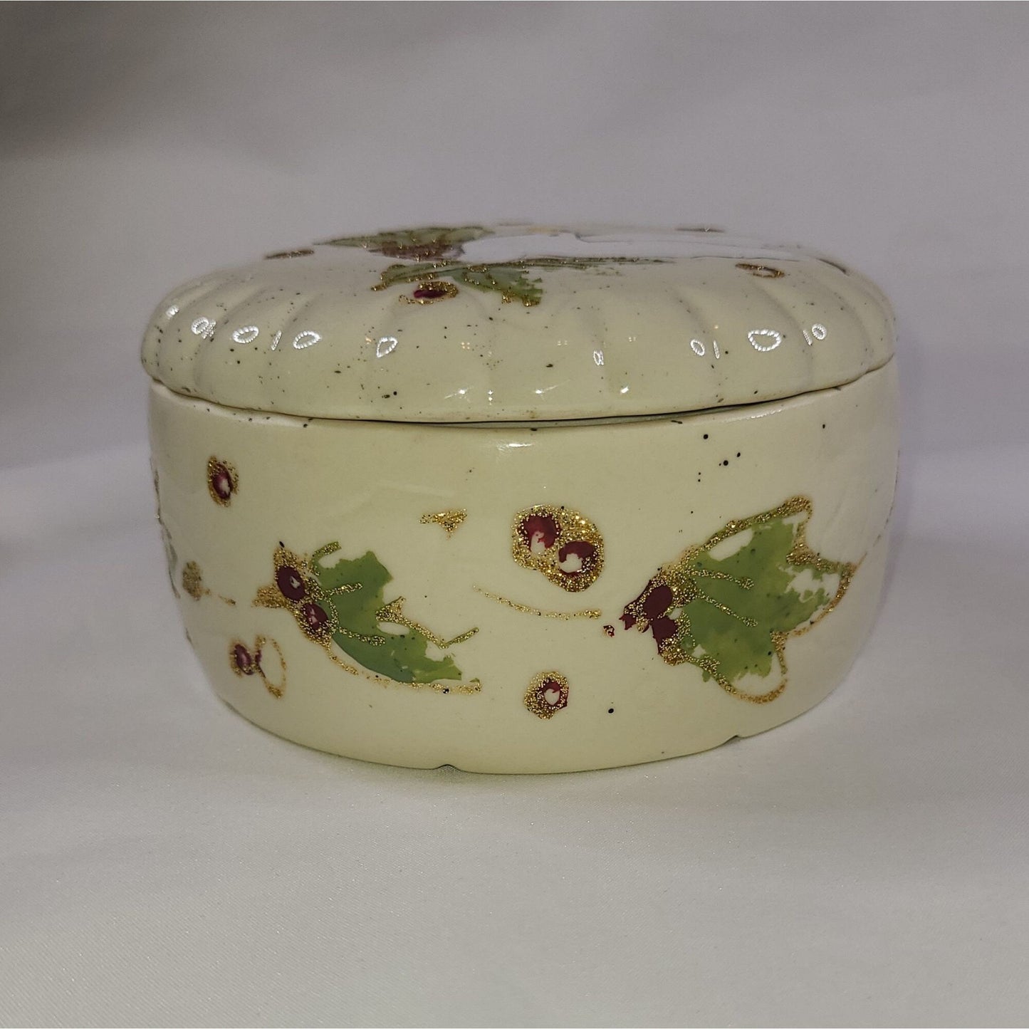 Vintage Hand Painted Dove Ceramic Trinket Box with Lid