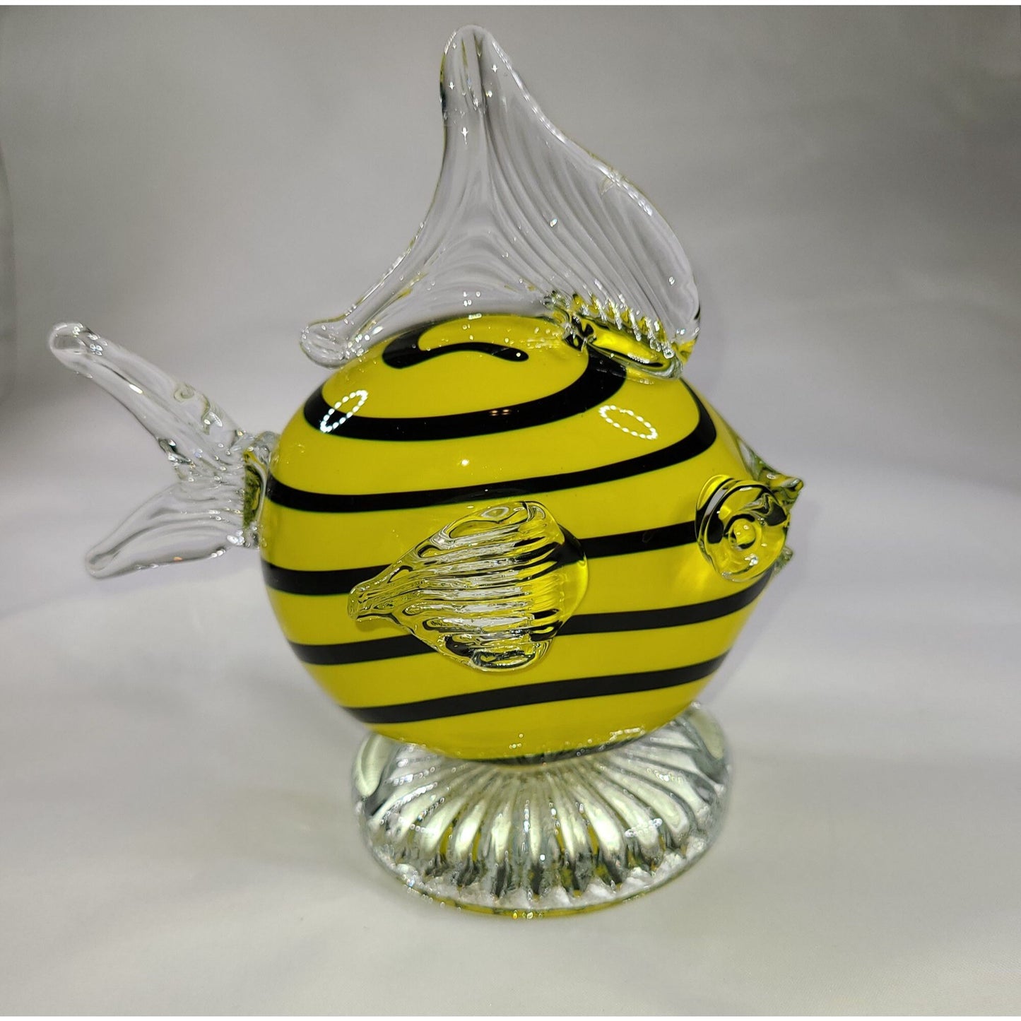 Hand Blown Art Glass Fish Figurine Yellow and Black Striped