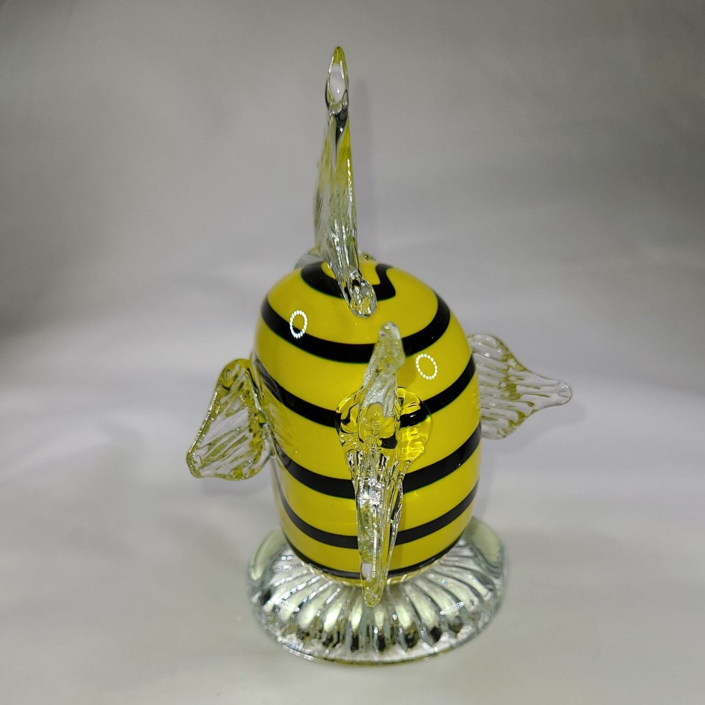 Hand Blown Art Glass Fish Figurine Yellow and Black Striped