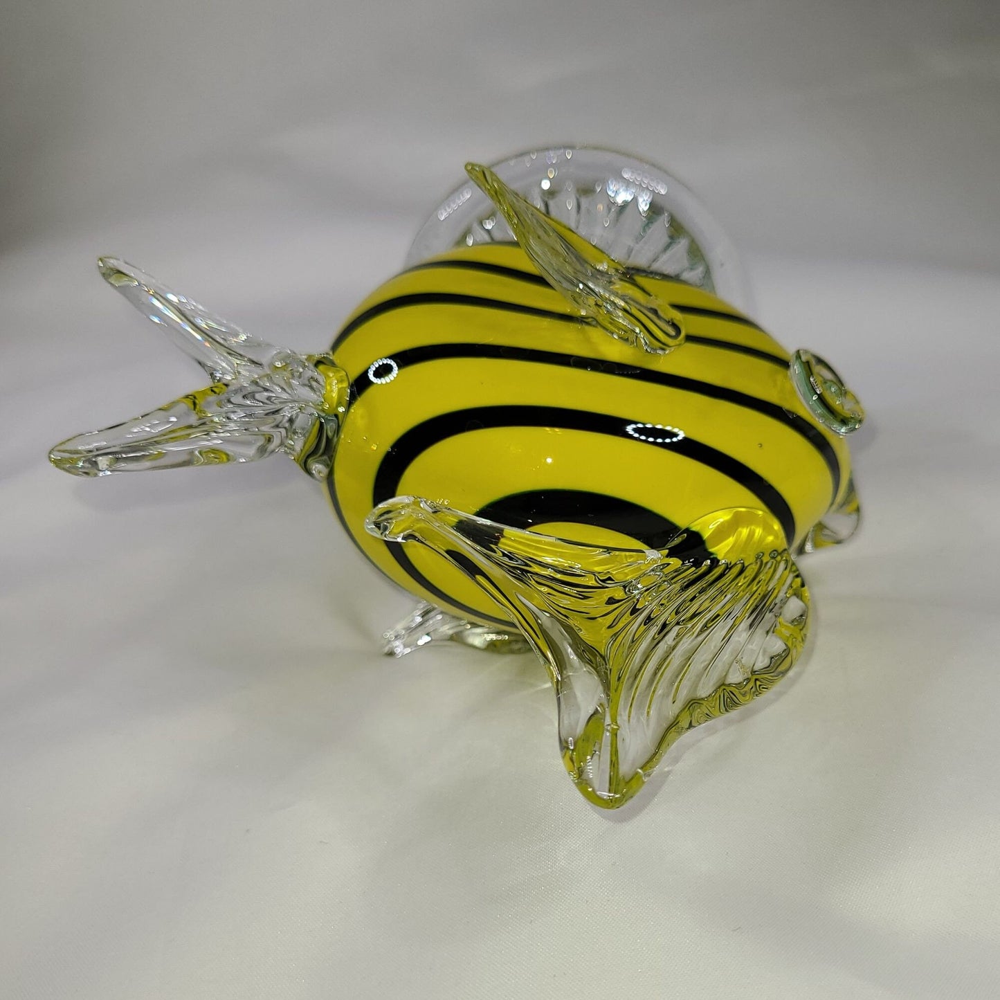 Hand Blown Art Glass Fish Figurine Yellow and Black Striped
