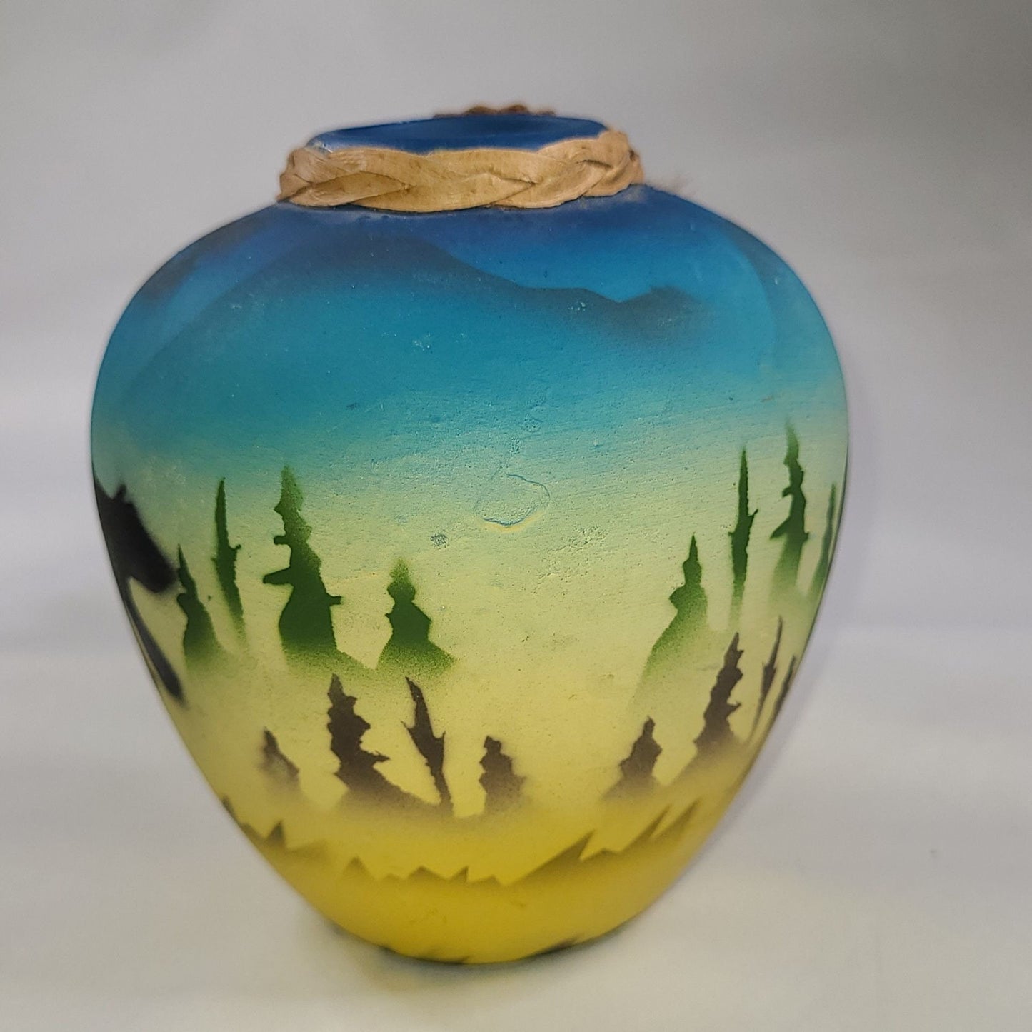 Air Brushed Southwestern Pottery Bear Small Vase