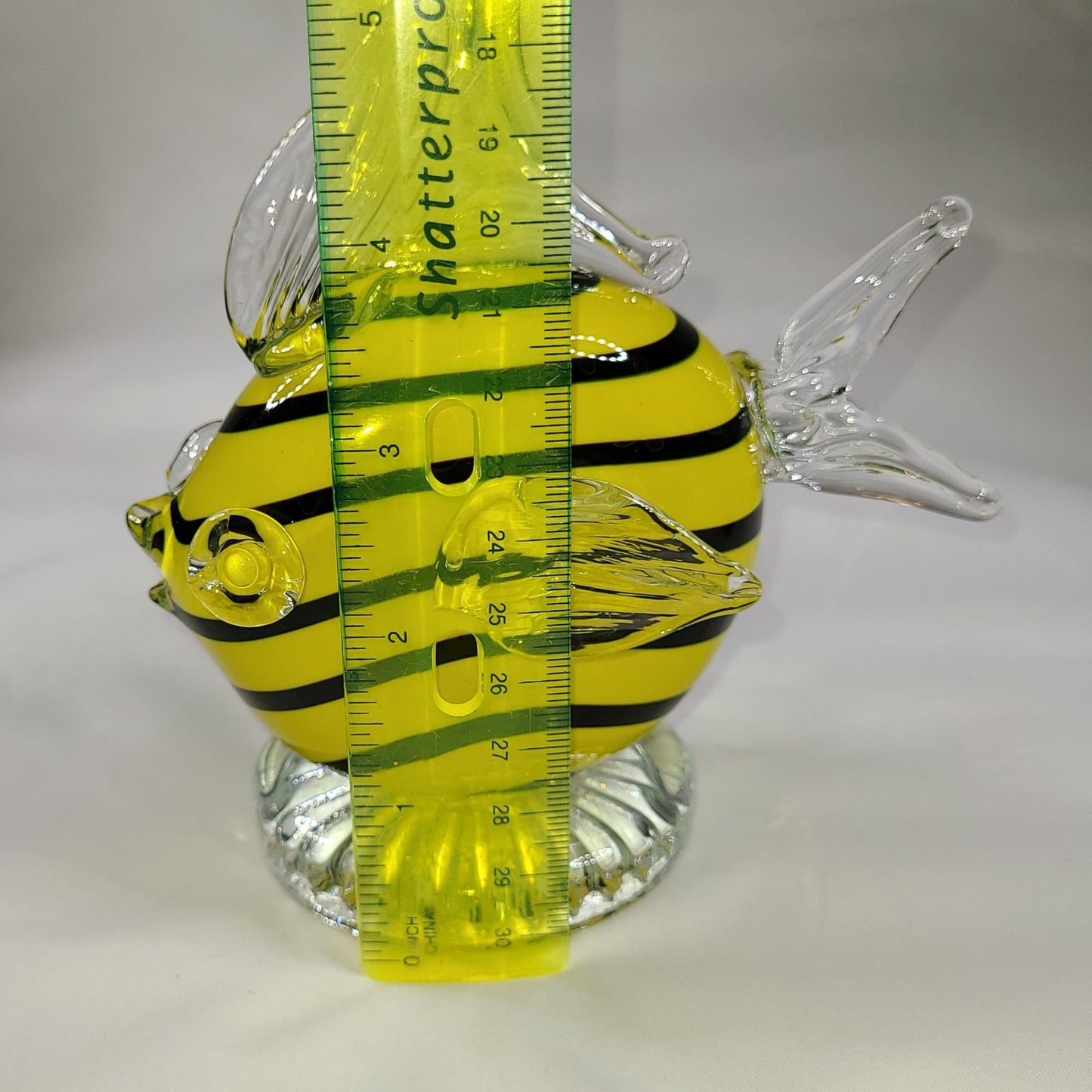 Hand Blown Art Glass Fish Figurine Yellow and Black Striped