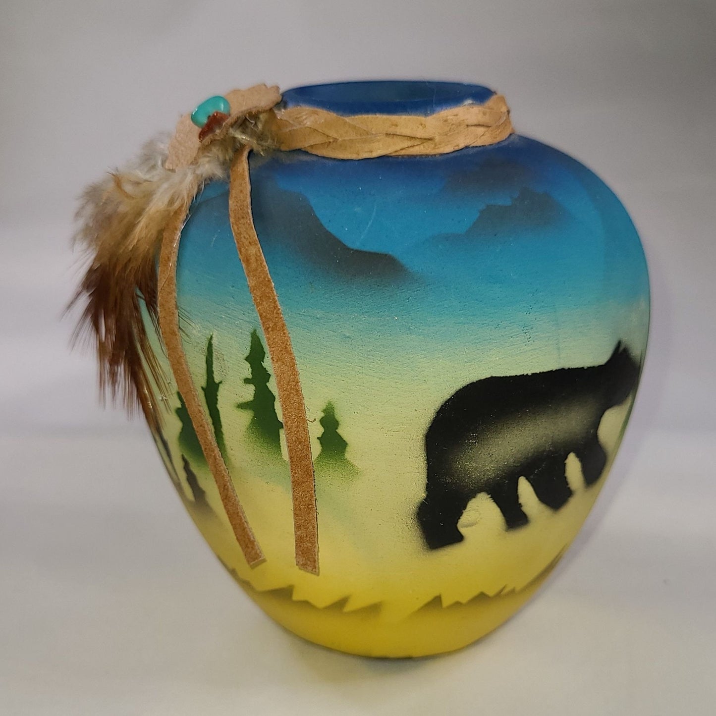 Air Brushed Southwestern Pottery Bear Small Vase