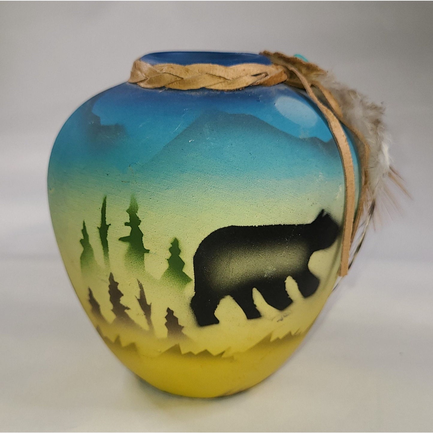 Air Brushed Southwestern Pottery Bear Small Vase