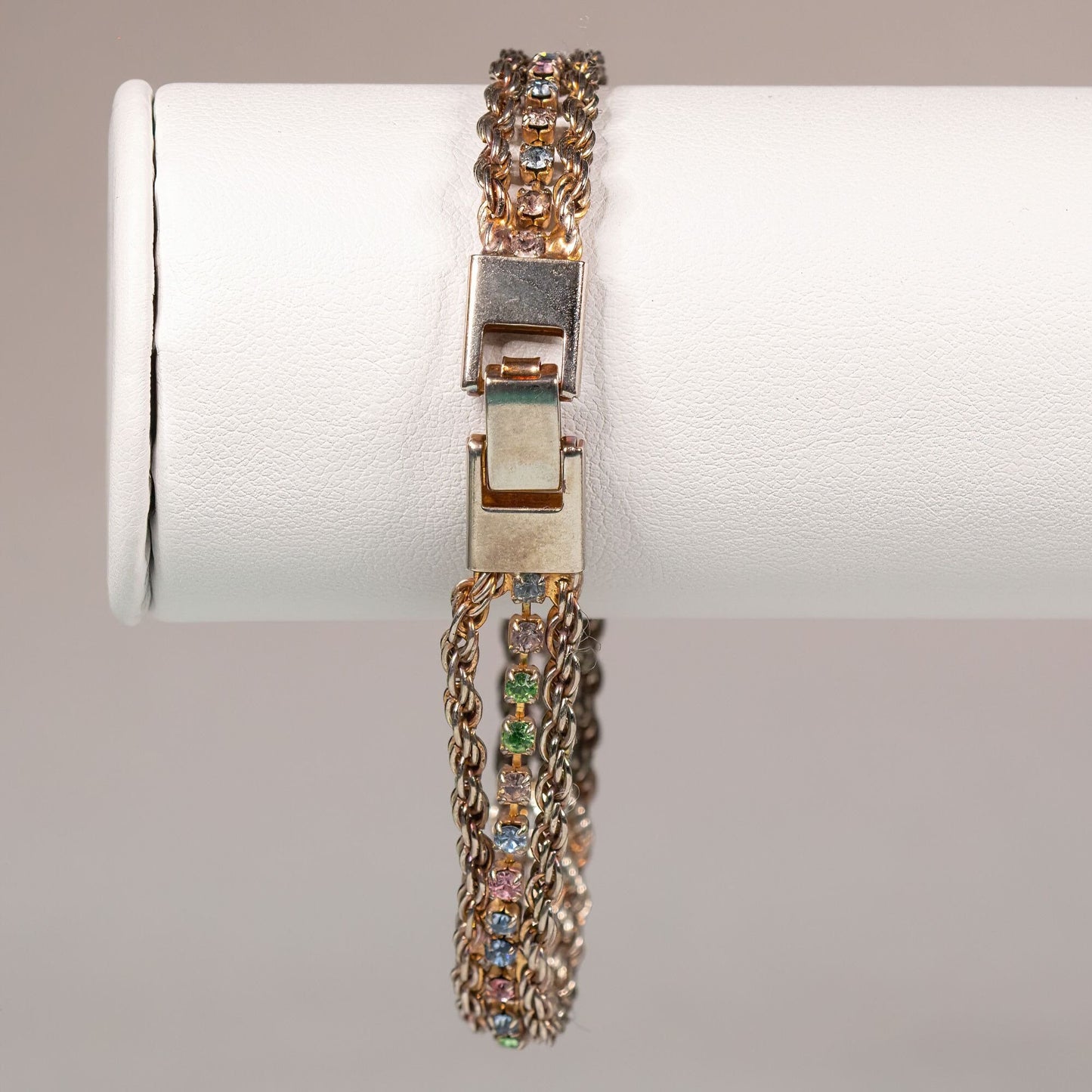 Vintage Pastel Rhinestone Chain Bracelet