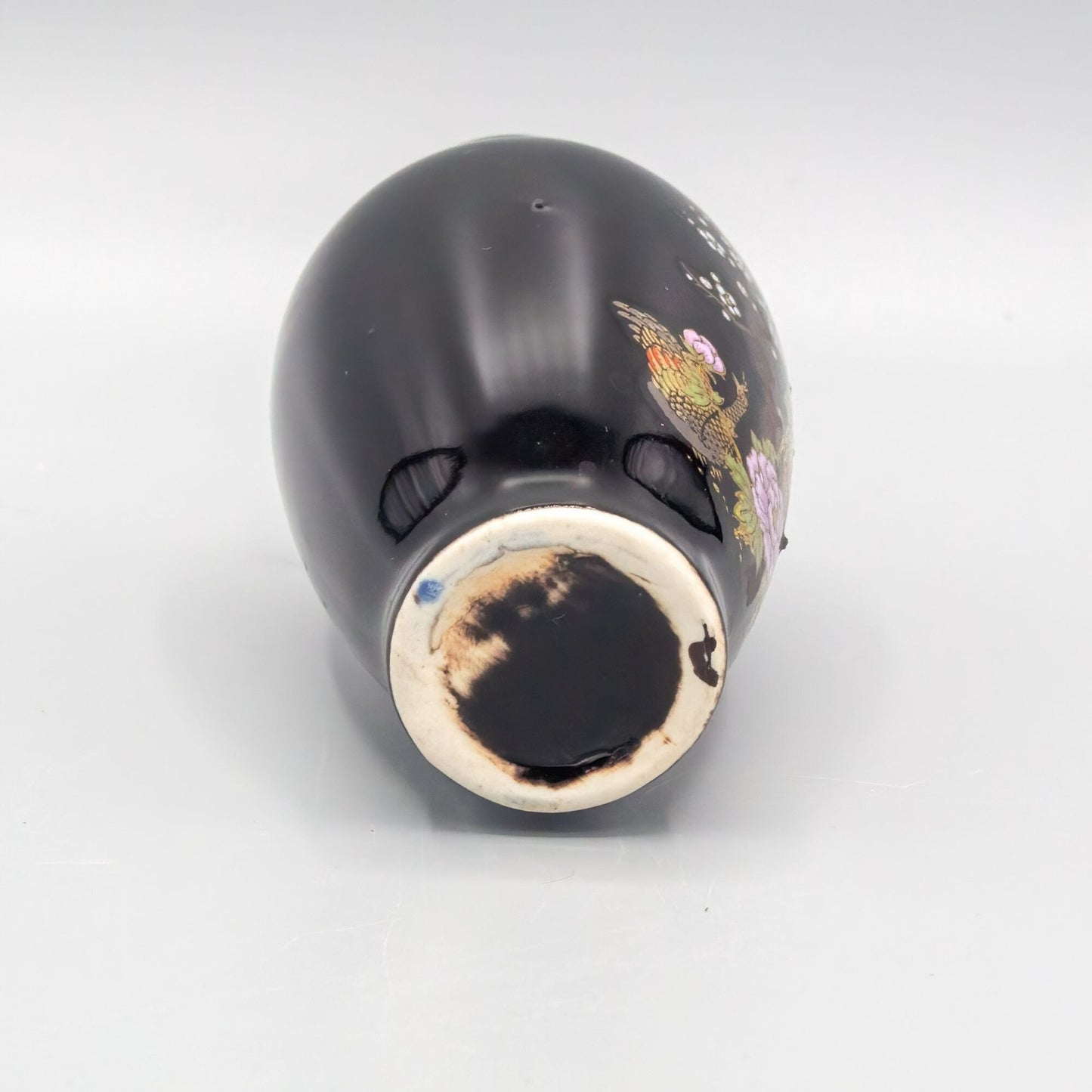Black and Gold Pheasant Ceramic Miniature Vase Japan 4"