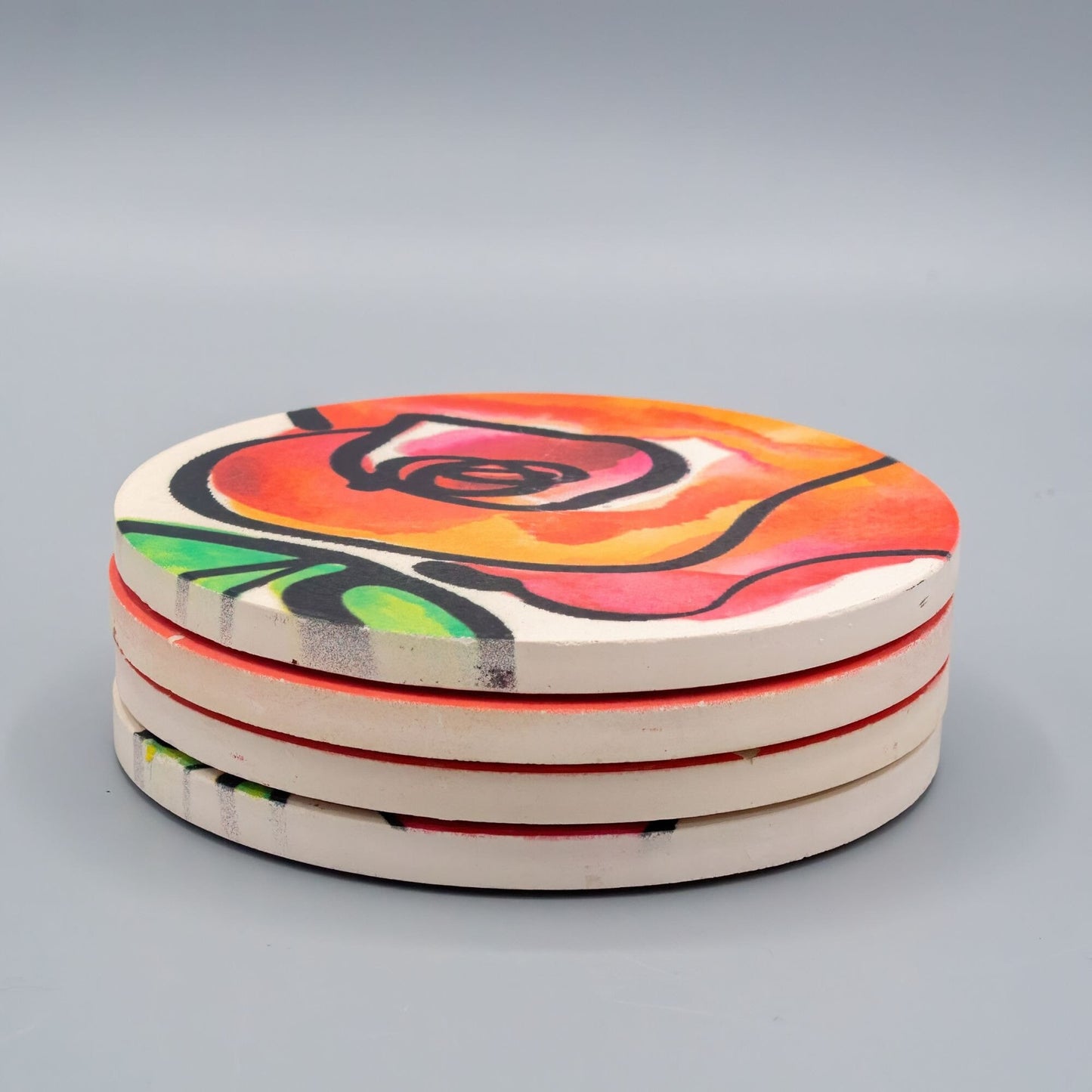 Kathy Davis 2014 Rose Follow Your Heart Ceramic and Cork Coasters Collection