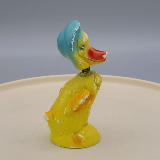Vintage chalkware Bobbehead Duck in Bonnet