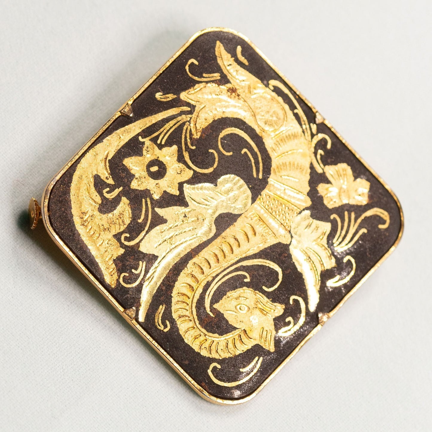 Vintage Spanish Damascene Gold Toned Brooch